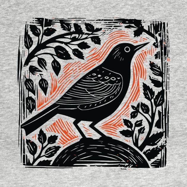 Lino Cut Bird by n23tees